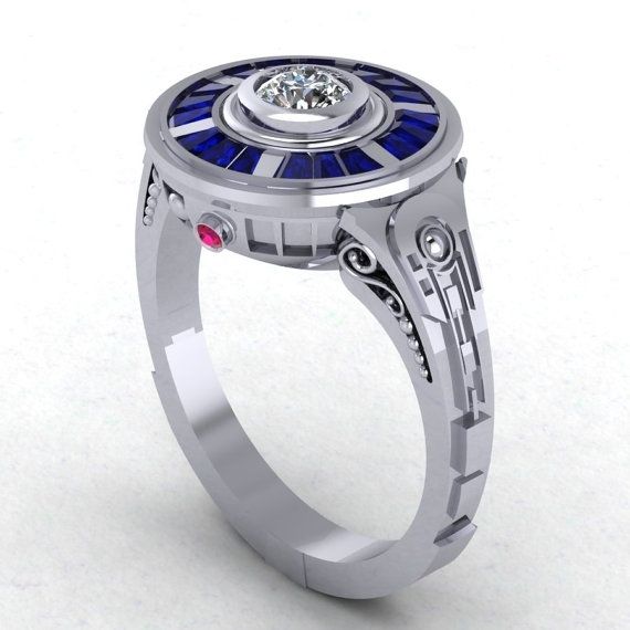 custom made r2d2 impressions in 14 karat white gold engagement wedding ring - White Gold Wedding Rings custom made r2d2 impressions in 14 karat white gold engagement wedding ring - White Gold Wedding Rings