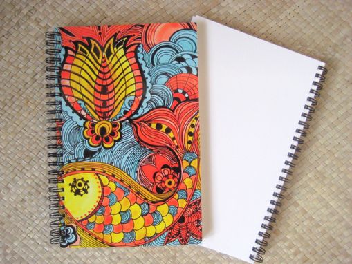 Custom Made Journal Spiral Notebook Diary With Original Fish Artwork-Yellow Orange Blue Ink