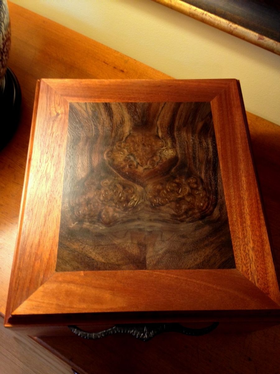 Hand Crafted Artisan Jewelry Box Mahogany & Walnut Burl by Mark Alan