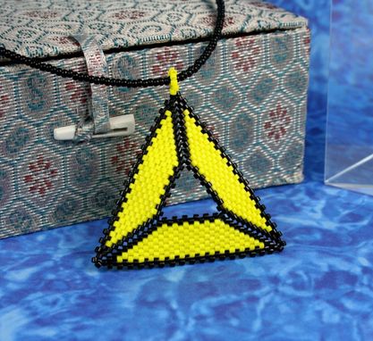 Custom Made Triangle Beadwork Pendant With Black And Yellow Seed Beads