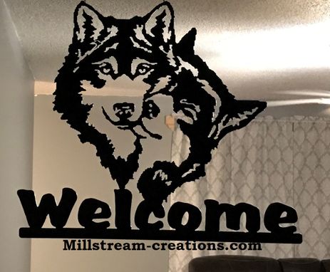 Custom Made Metal Welcome Sign With Wolf Pair