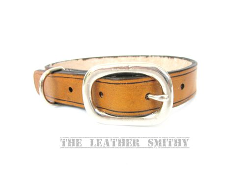 Custom Made Tan Leather Dog Collar 3/4 Inch Wide Handmade Medium Collar