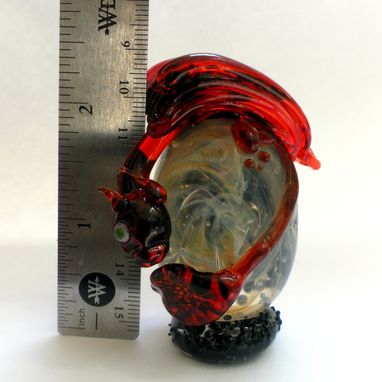 Custom Made Dragon Egg Glass Statue, Flamework Sculptural, Lampwork Handblown Dragonette Sra Fiery Red