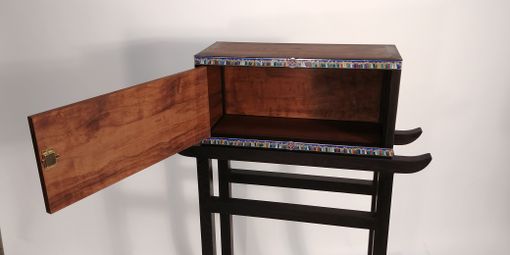 Custom Made All-Saints Episcopal Church Aumbry In Walnut And Wenge With Silver Enamel And Cloisonne