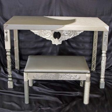 Custom Made Royalty Of Silver & White Table And Ottoman