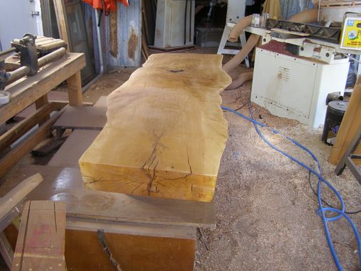 Custom Made Slab Oak Coffee Table For Sale