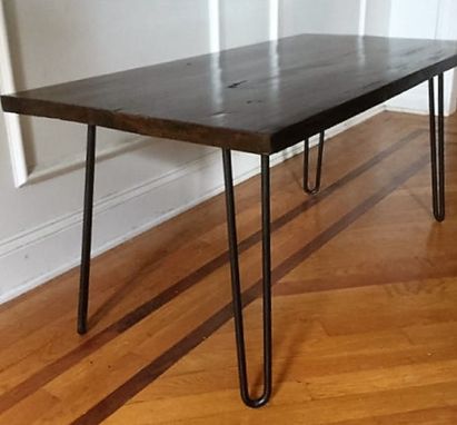 Custom Made Reclaimed Oak Wood Coffee Table With Hairpin Legs
