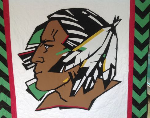 Custom Made Custom Appliqued "Fighting Sioux" Team Logo Indian Brave Quilt With Arrow Border