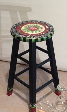 Custom Made 24" Hand Painted Custom Round Top Wooden Bar Stool - Counter Stool - Chair