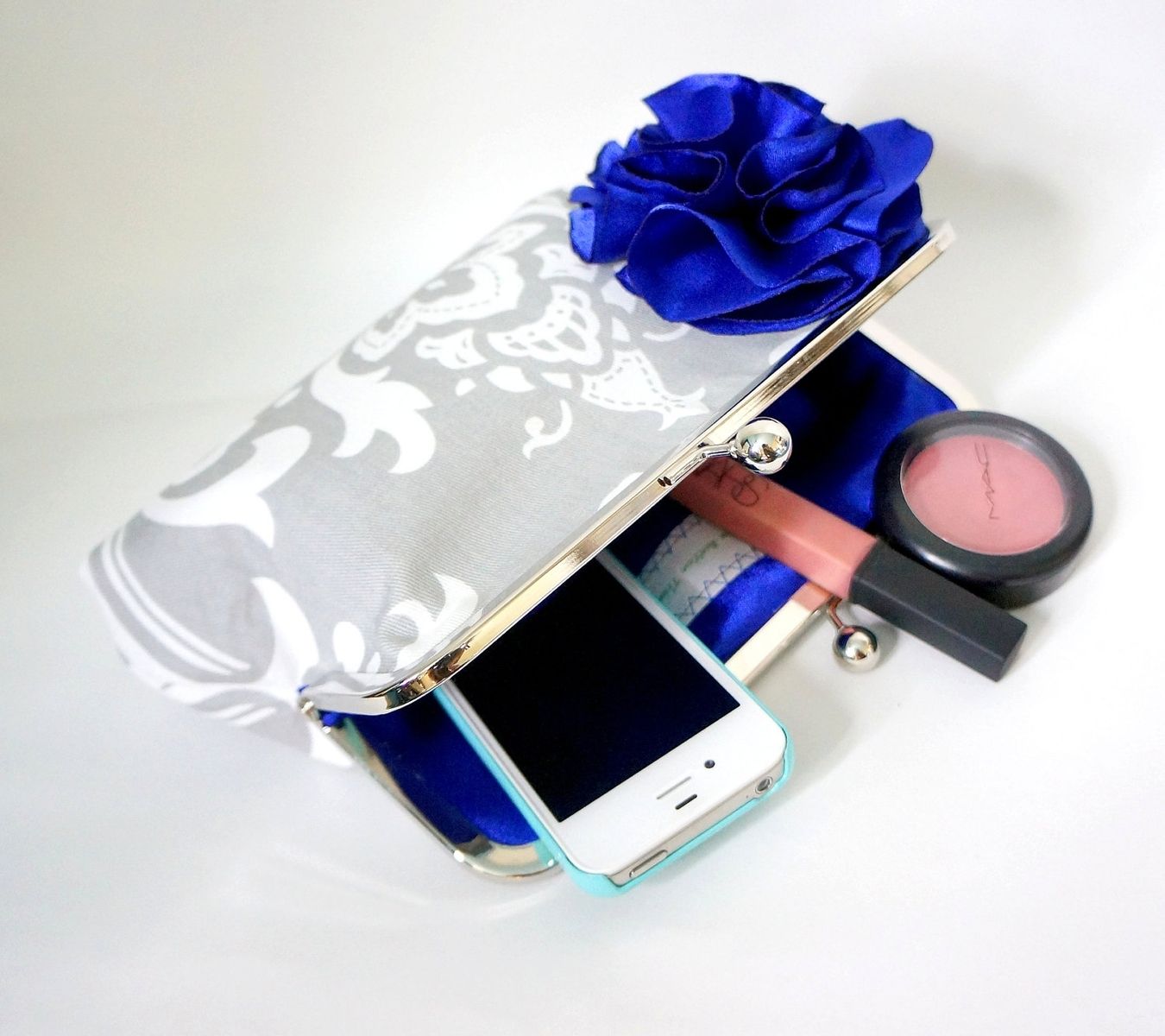 Hand Made Custom Clutch Purse With Handmade Flower Brooch by The Button