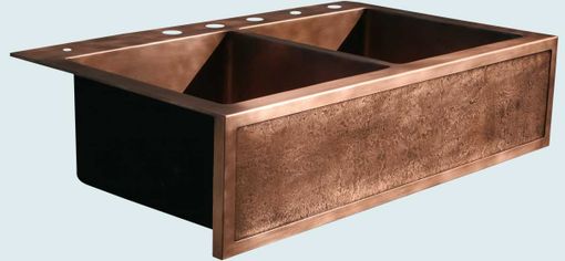 Custom Made Copper Sink With Hammered Apron Panel