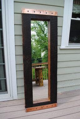 Custom Made Full Length Heart Pine Framed Mirror With Copper Ends