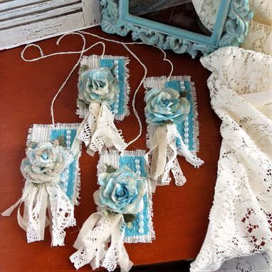 Custom Made Romantic Rose Tags Shabby Chic Blue Rose Vintage Accents