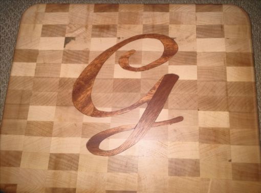 Custom Made Personalized End Grain Cutting Board With Monogram Inlay