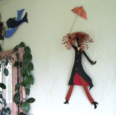 Custom Made Umbrella Lady Metal Wall Art Recycled Metal Sculpture