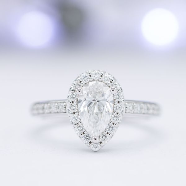 A 1.3ct pear cut diamond graded a perfect D color and Internally Flawless clarity.