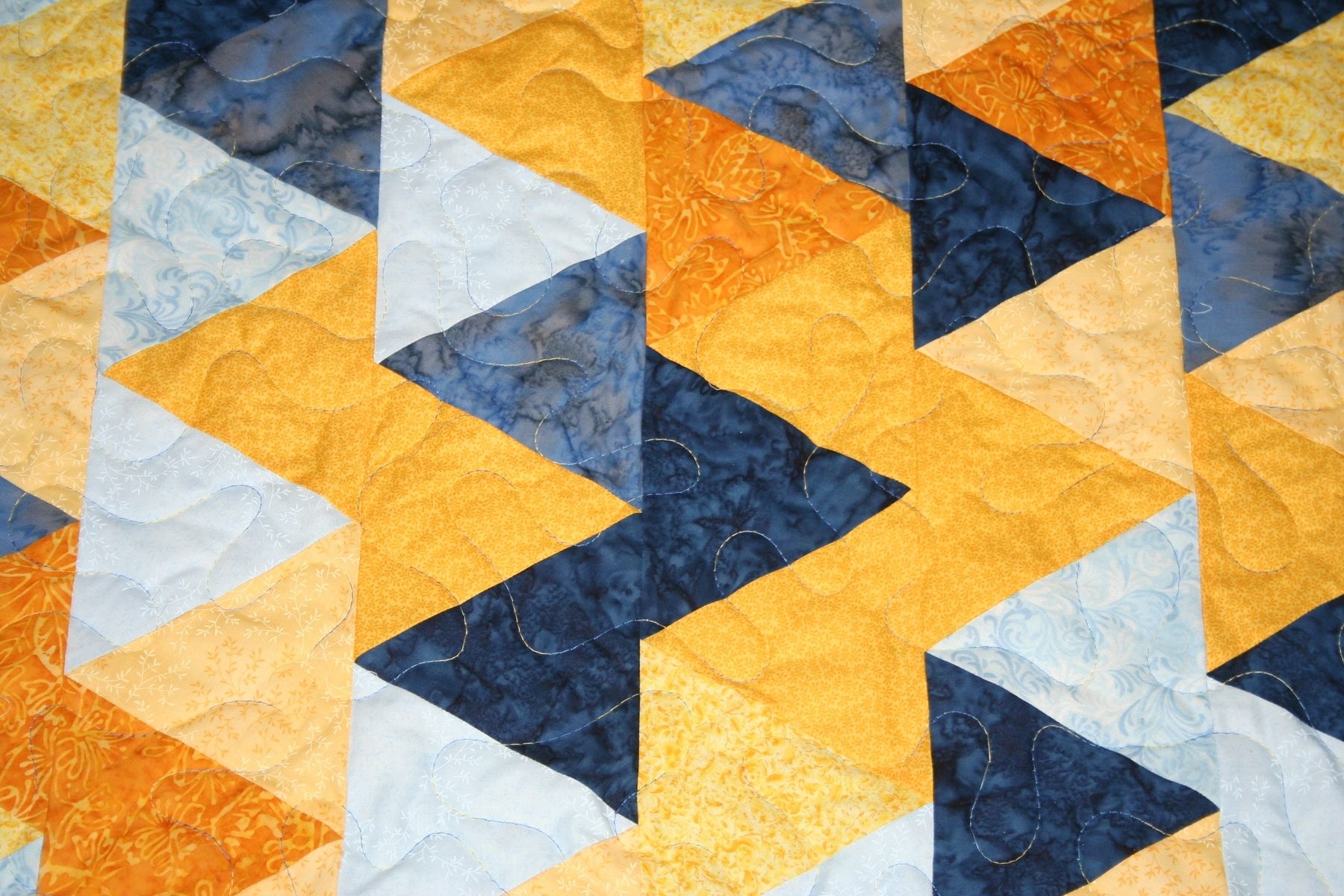 Hand Crafted Quilt Yellow And Blue Flags by Quilt'm Sunflower Designs
