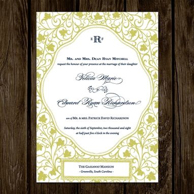 Custom Made Green Leaf Border Wedding Invitations