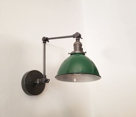 Custom Made Gunmetal And Green Adjustable Wall Light - Industrial Swing Arm Sconce