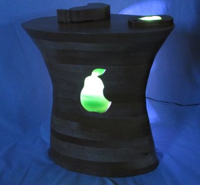 Custom Made Carved Alder End Table With Lights With Iphone Pear Clone, Lights Up!