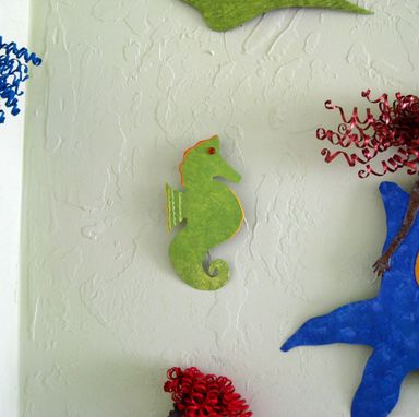 Custom Made Handmade Upcycled Metal Seahorse Wall Art Sculpture In Lime Green