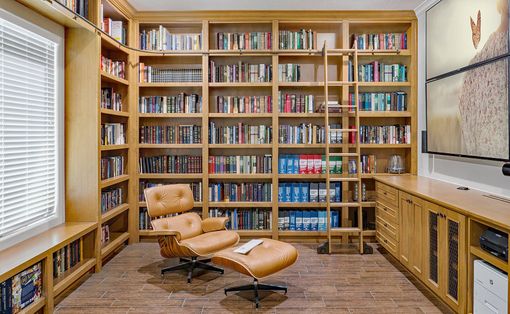 Custom Made Built-In Library With Rolling Ladder