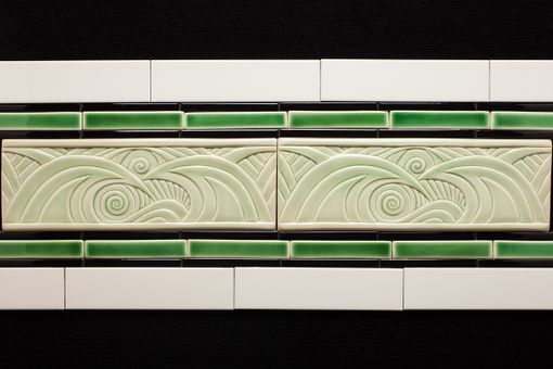 Custom Made Handcarved Art Nouveau Porcelain Wave Border Tile