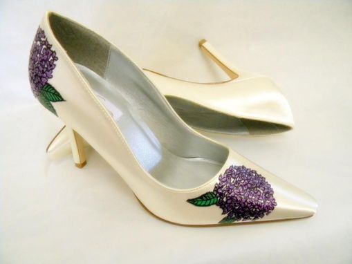 Custom Made Wedding Shoes Hand Painted Hydrangeas Ivory Pumps