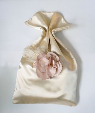 Custom Made Handmade Satin Wedding Money Bag With Carnation Flower And Feathers