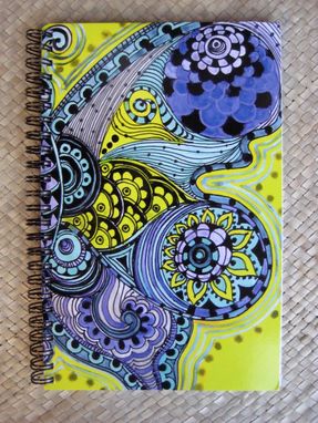 Custom Made Journal Spiral Notebook Diary With Original Butterfly Artwork-Yellow Purple Black Ink