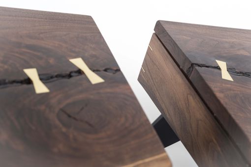 Custom Made Matching Walnut Slab Nightstands With Brass Lamp Touch Sensors