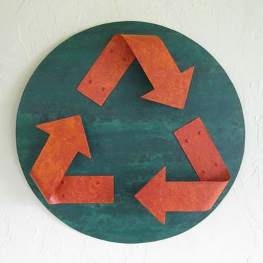 Custom Made Handmade Upycled Metal Recycle Symbol