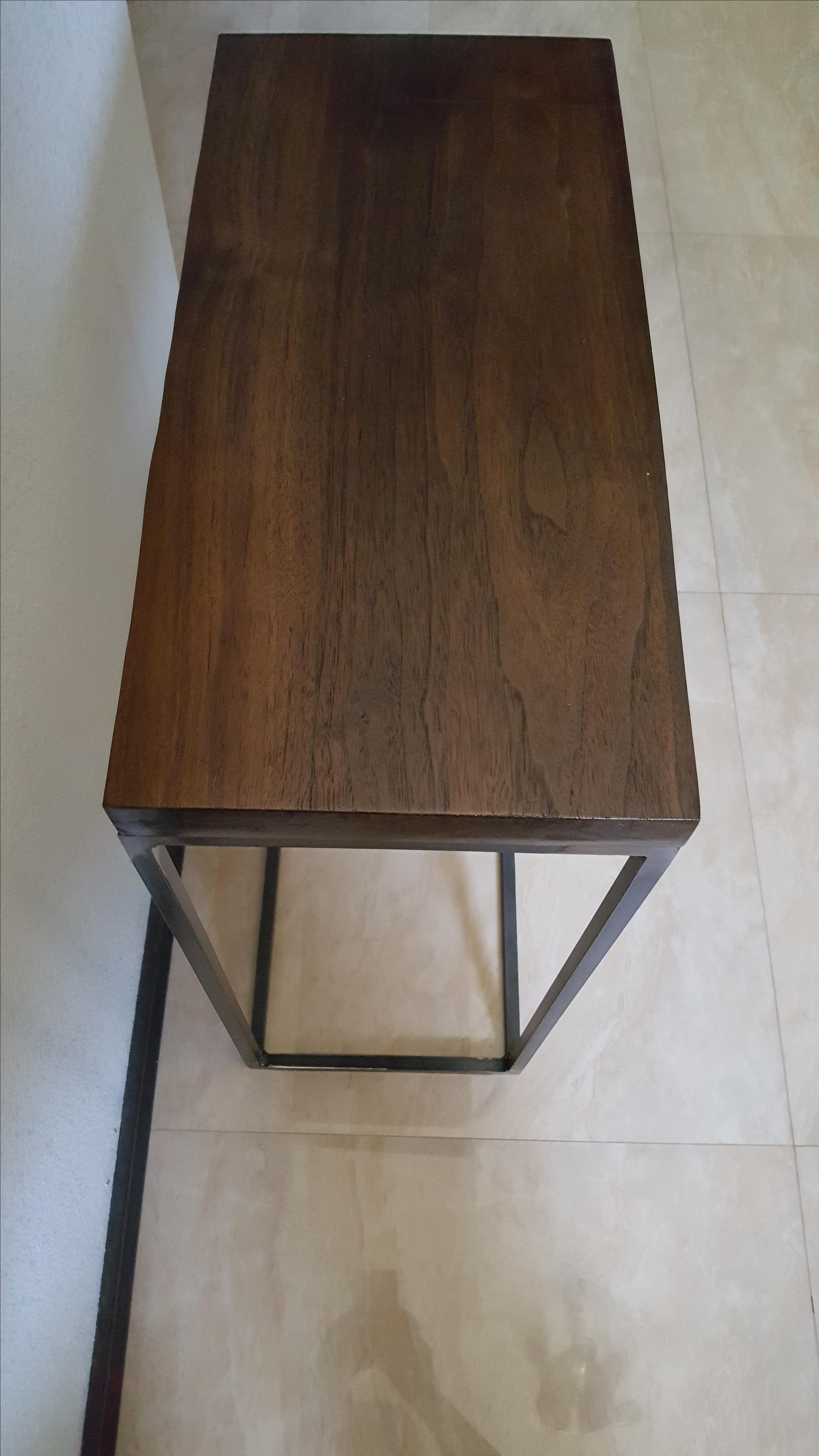 Handmade Simplistic Modern Metal Base End Table With Walnut Top by