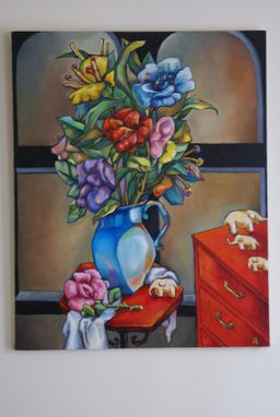 Custom Made Portrait Of Ave Bouquet In Vase Oil On Canvas Surreal Portrait