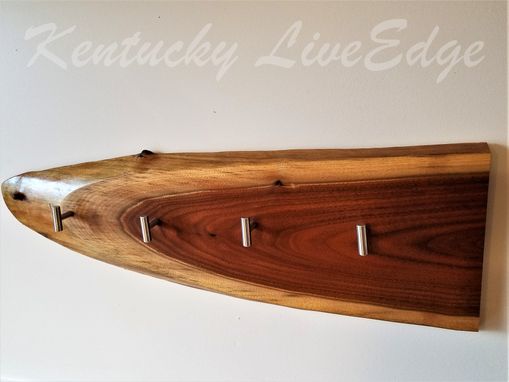 Custom Made Natural Wood Coat Rack- Live Edges- Walnut Slab- Hat Rack- Key Holder- Stainless Hooks