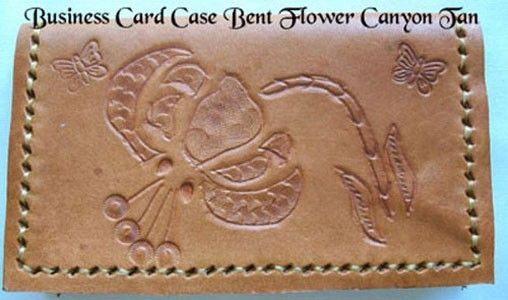 Custom Made Custom Leather Business Card Case With Bent Flower Design In Canyon Tan Color