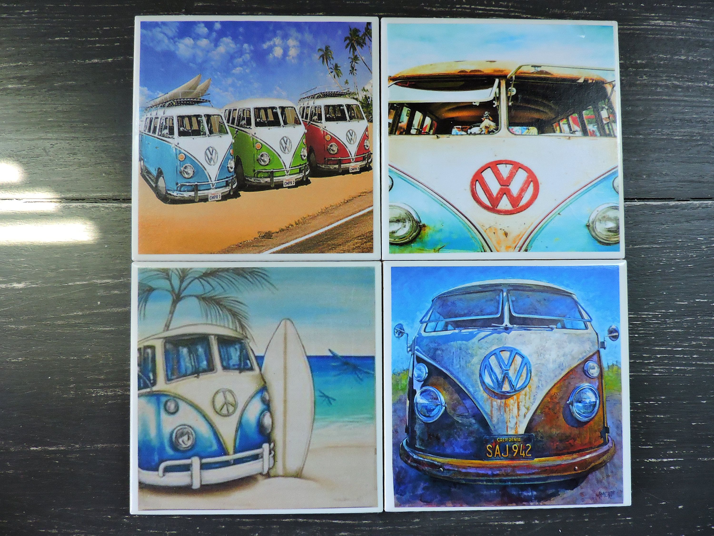 Buy Hand Crafted Vw Bus Beach Theme Ceramic Coasters, made to order