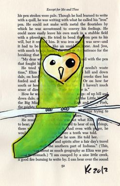 Custom Made Owl Painting Lime Heart Faced Owl - Retro 1970s Illustration Style Owl Full Of Wisdom
