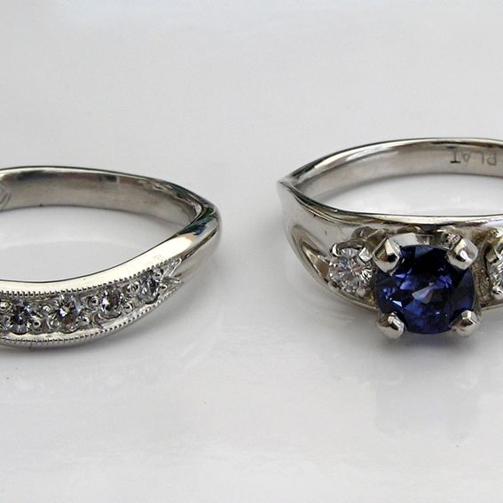 Buy a Custom Platinum Wedding Ring Set With Sapphire & Diamond, made to ...