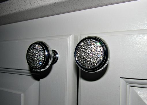 Custom Made Set Of 2 Crystallized Round Cabinet Knobs Genuine European Crystals Bedazzled Pair