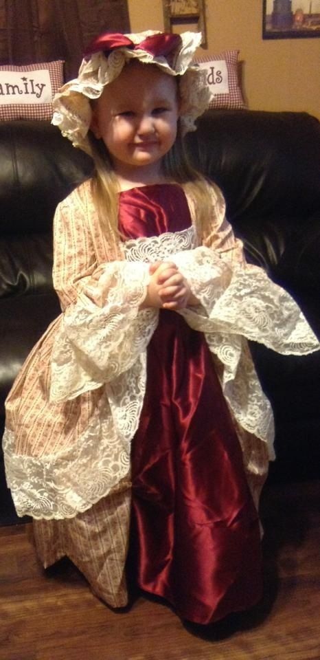 Hand Made Child's Colonial Dress With Mop Hat Costume by