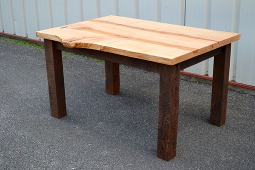 Custom Made Live Edge Maple Table With Reclaimed Barn Wood Legs
