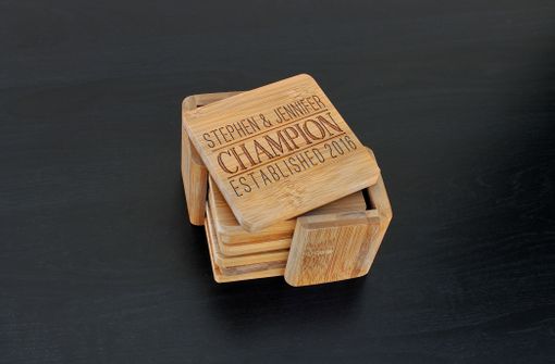 Custom Made Custom Bamboo Coasters, Custom Engraved Coasters --Cst-Bam-Stephen Jennifer Champion