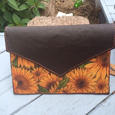 Custom Made Leather Sunflower Envelope Clutch
