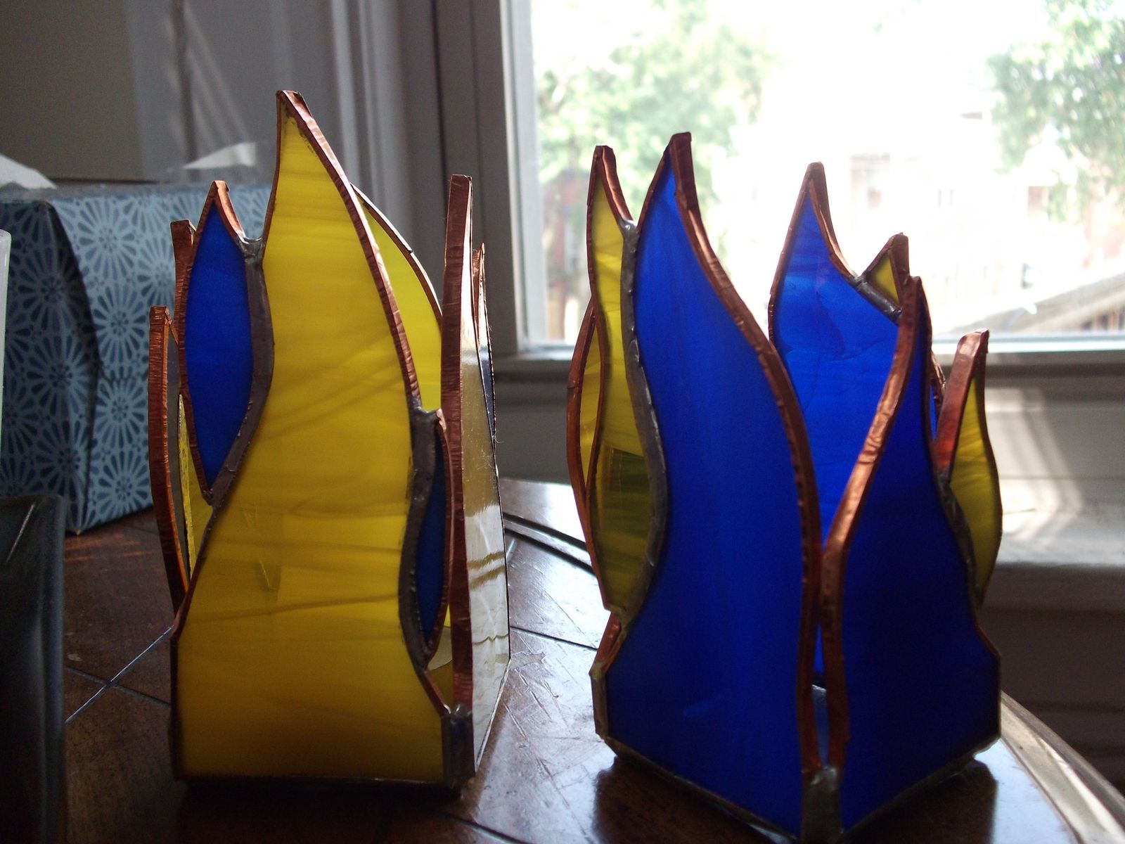 Custom Stained Glass Tealight Candle Holder Set by Welhouse Glass And