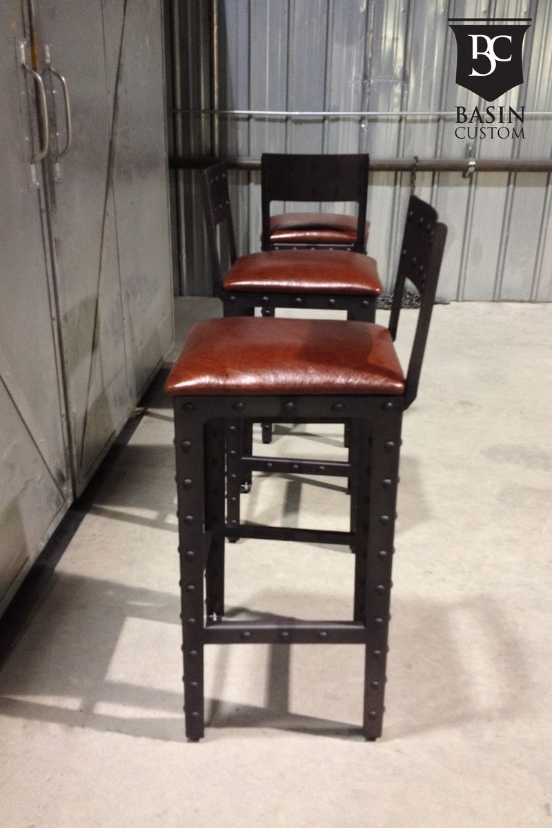 Hand Made Custom 30" Industrial Bar Stools With Back by Basin Custom