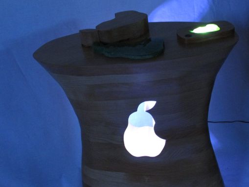 Custom Made Carved Alder End Table With Lights With Iphone Pear Clone, Lights Up!