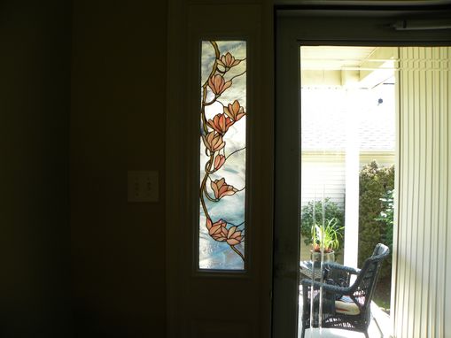 Custom Made Stained Glass Sidelight Of Magnolia Blossoms