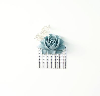 Custom Made Vintage-Inspired Flower Girl Hair Comb With Blue Peony Cabochon