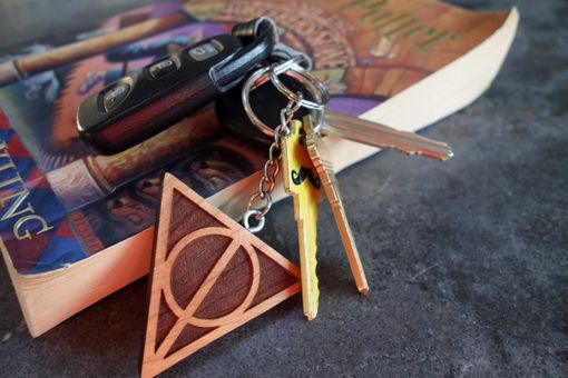 Custom Made Deathly Hallows Harry Potter Wooden Keychain